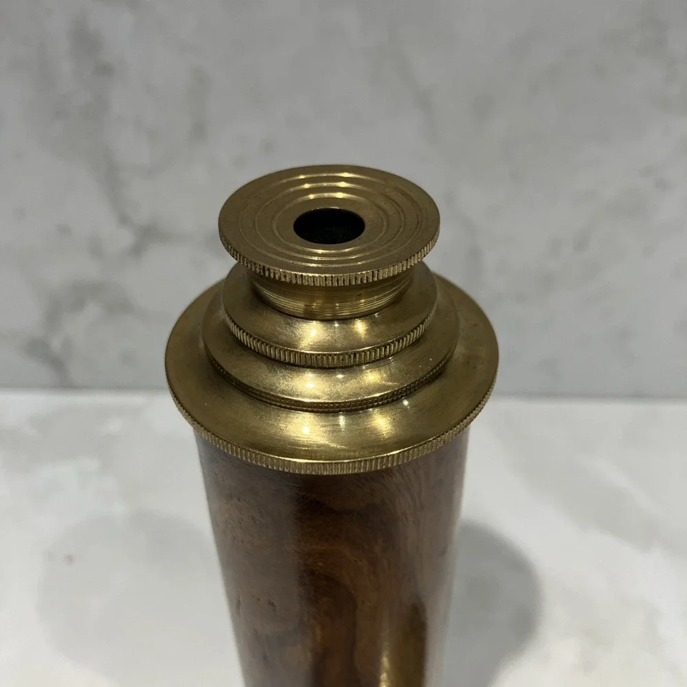 Vtg Brass Wood Grain Monocular Nautical Telescope Spyglass Sailing 3-Draw